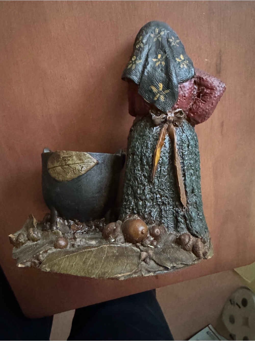 Whimsical Vintage Witch Figurine Planter in Red and Brown - Picture 4 of 12